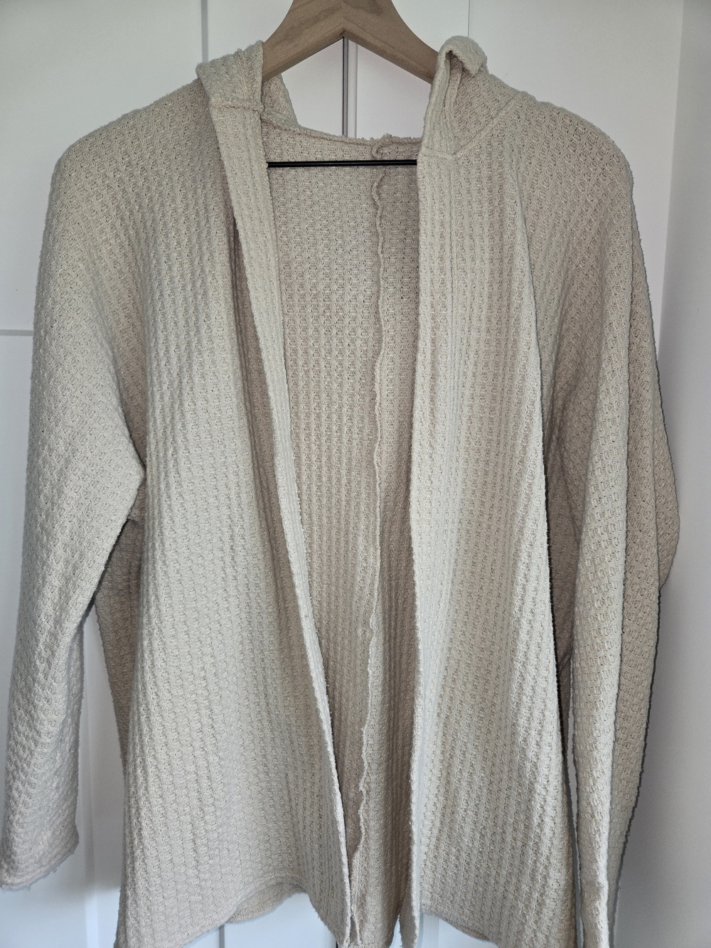 American Eagle Outfitters Cream Waffle Knit Hooded Cardigan